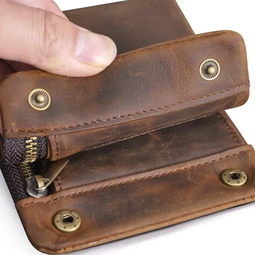 Miniatura 6 de Le'aokuu Cartera de piel auténtica para hombre 1003 con cadena a presión horizontal estándar (marrón)