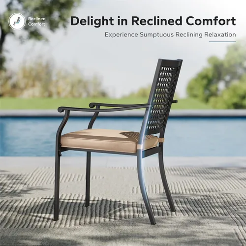Miniatura 3 de MFSTUDIO Juego de 2 sillas de comedor al aire libre, sillas de metal para patio, sillas de comedor de hierro forjado negro con cojín para terraza