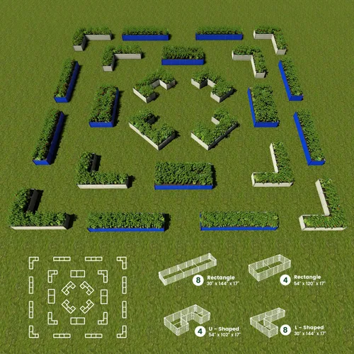 Miniatura 7 de Olle Juego de camas de jardín elevadas galvanizadas en forma de U 4 en 1 de 17 pulgadas de alto, en forma de U, para jardinería, jardinería, maceta