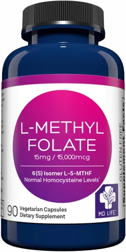 MD Life - Suplemento de L-metilfolato de 15 mg – Suplemento de Lmetilfolato activo de grado profesional – 90 cápsulas – L-metilfolato de 15 mg –