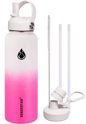 Miniatura 53 de SENDESTAR Botella de agua aislada de 24 onzas, boca ancha, botella de agua de 24 onzas con tapa con popote, tapa de boquilla, acero inoxidable