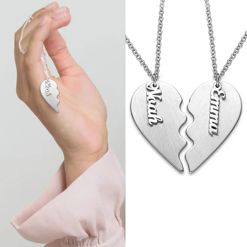 Miniatura 5 de MYKA - Collar personalizado de corazón roto - Joyería para parejas para novio, novia, ella, él, mujeres y hombres - Plata de ley 925, chapado en oro