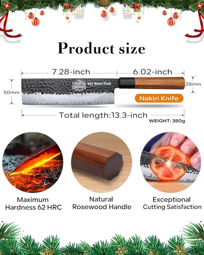 Miniatura 3 de FAMCÜTE Cuchillo Nakiri grabado personalizado de 7 pulgadas, forjado a mano, cuchillo de chef japonés de acero 9CR18MOV de 5 capas con mango