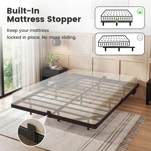 Miniatura 6 de Liians Marco de cama flotante moderno de tamaño completo con luces LED inteligentes, estación de carga USB, plataforma de metal resistente,
