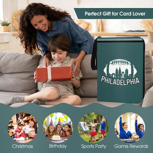 Miniatura 5 de Carpeta de tarjetas de fútbol Philadelphia con mangas, 900 bolsillos, 3 anillos, impermeable, resistente al polvo, duradera Filadelfia