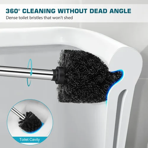 Miniatura 5 de Cepillo y soporte para inodoro para baño, paquete de 2 cepillos y soporte para inodoro con mango largo de acero inoxidable, juego de cepillos