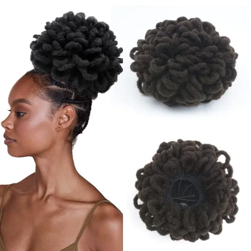 Miniatura 27 de Moños de Cola de Caballo con Cordón Negro Marrón Loc para Mujeres Negras Moño Rizado de Pétalo Loc Cola de Caballo de Rastas Trenzas Faux Locs Moño