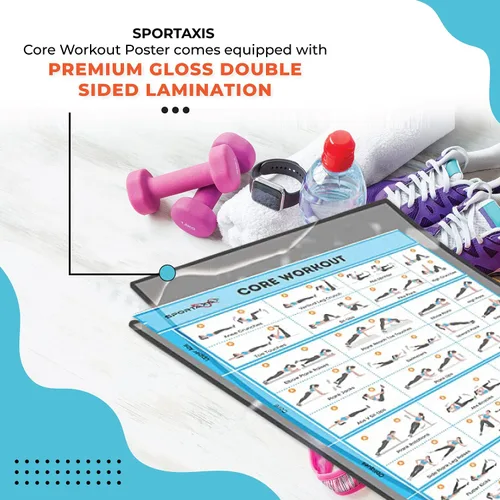 Miniatura 3 de SPORTAXIS Póster de entrenamiento básico con ilustraciones de colores, póster de pared laminado sin equipo para entrenamiento en casa, pósteres