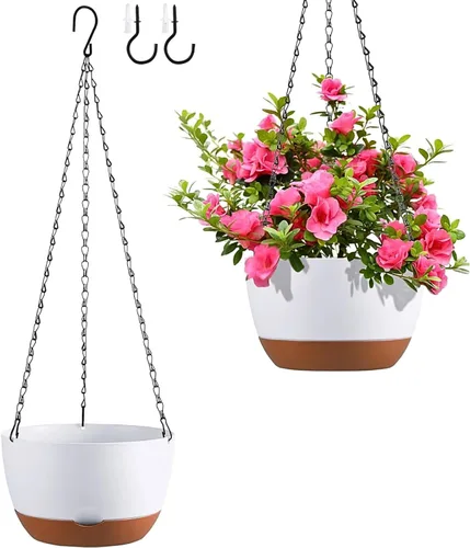 Miniatura 15 de Juego de 2 macetas colgantes de autoriego de 8 pulgadas para plantas de interior y exterior, cestas colgantes de bloques de color, macetas