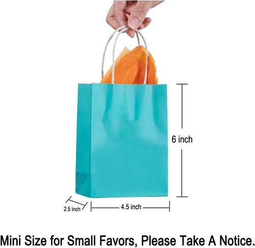 Miniatura 2 de AWELL Bolsa de papel mini azul turquesa con asa para recuerdos de fiesta, 6 x 4.5 x 2.5 pulgadas, para baby shower, cumpleaños, boda, bolsa