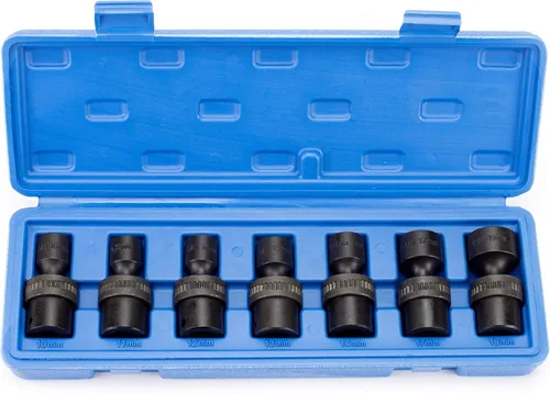 VCT Juego de llaves de impacto universales métricas de 7 piezas, 3/8 pulgadas, MM, 6 puntos, Cr-Mo, 0.394 in, 0.433 in, 0.472 in, 0.512 in, 0.551