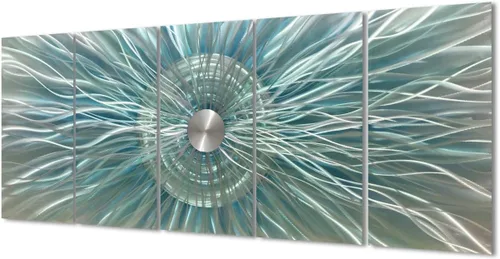 Miniatura 11 de RICHSPACE ARTS Arte moderno de pared de metal grande flor azul y plata escultura decoración con textura 3D juego de 5 piezas Azul y plateado