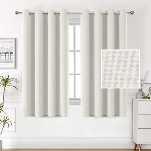 Miniatura 11 de H.VERSAILTEX Cortinas de lino 100% opacas, cortinas térmicas para sala de estar, cortinas de arpillera texturizadas con ojales de lino de doble