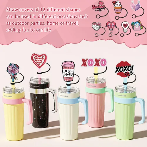 Miniatura 5 de 12 tapas de popote para el día de San Valentín para copa Stanley, fundas de popote de silicona de 0.315 pulgadas, tapa de pajilla, cubierta