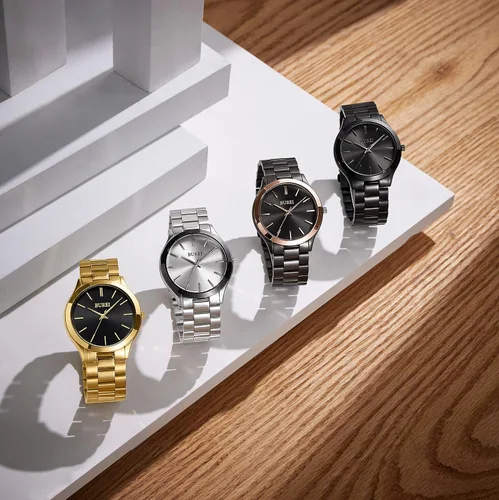 Miniatura 7 de BUREI Relojes de pulsera para hombre, relojes analógicos de cuarzo de acero inoxidable para hombre