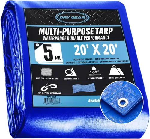 Miniatura 12 de Tarps - Lona azul impermeable de 20 x 30 pulgadas, lona de 5 milésimas de pulgada de grosor para exteriores, lona de protección multiusos