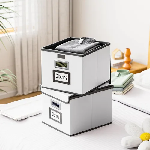 Miniatura 8 de Caja Organizadora de Archivos con Tapa, Caja Organizadora Plegable de Cuero Sintético para Carpetas Colgantes con Rieles de Plástico, Cajas (cuero)