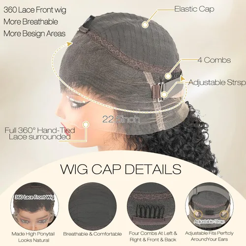 Miniatura 3 de Peluca de cabello humano rizado birmano con extremo en espiral 200% de densidad 360 Encaje frontal completo de alta definición Pelucas de cabello