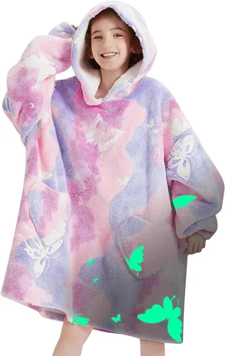 Miniatura 8 de Mewkou Manta con Capucha Portátil para Niños Sudadera con Capucha de Sherpa Extra Grande para Niños, Niñas y Niños Pequeños de 2 a 6 años
