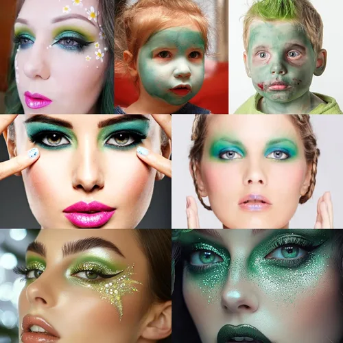 Miniatura 6 de 16 colores verde con brillo mate y sombra de ojos en polvo, maquillaje de disfraz de bruja Elphaba, sombra de ojos verde bosque amarillo colorida
