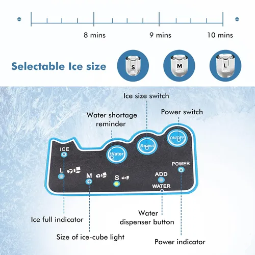 Miniatura 5 de COSTWAY Dispensador de agua integrado para máquina de hielo 2 en 1, 48 libras por día, cubo de hielo de tamaño S/M/L, cesta de almacenamiento