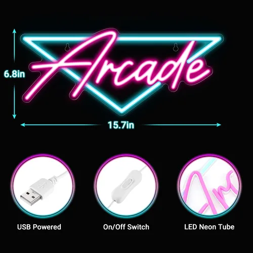 Miniatura 3 de Kavaas Letrero de neón de arcade, letreros LED para decoración de sala de arcade, letrero de neón retro para dormitorio de niños, decoración