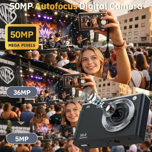 Miniatura 2 de Cámara digital 4K para enfoque automático de fotografía, zoom de 16X, cámara digital compacta portátil de 50 MP para apuntar y disparar, cámaras