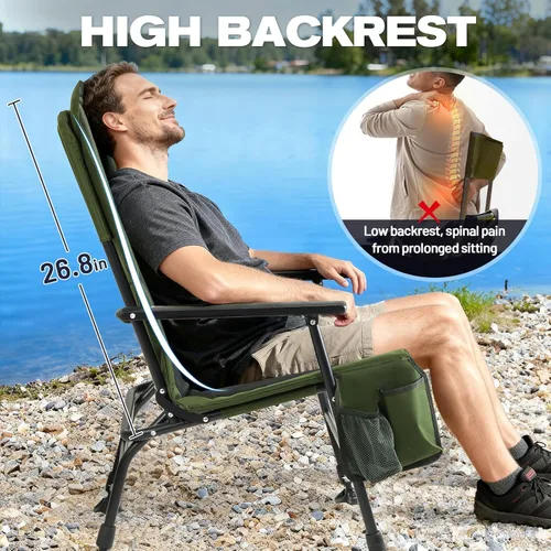 Miniatura 2 de X Strike Silla de pesca plegable de gran tamaño con soporte para caña, resistente, 350 libras, pies ajustables y acolchados, silla de camping