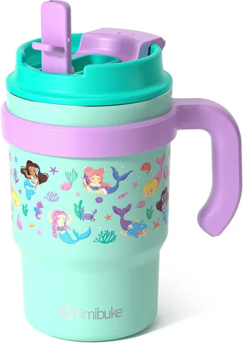 Miniatura 12 de Fimibuke Vaso aislado para niños de 16 onzas con asa y pajillas, paquete de 2 vasos de acero inoxidable 18/8 sin BPA con tapas 2 en 1, a prueba
