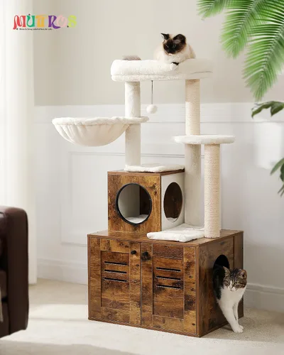 Miniatura 6 de MUTTROS Árbol para gatos con recinto para caja de arena, árbol moderno de 50" para gatos grandes/gordos con condominio para gatos, muebles de madera