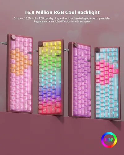 Miniatura 3 de Womier 60% Teclado QMK/VIA, Teclado mecánico rosa para juegos cremoso, montaje de juntas intercambiable en caliente, teclado RGB con cable