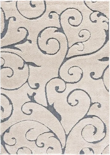 Miniatura 3 de SAFAVIEH Florida Shag Collection - Alfombra de área de 5 pies 3 pulgadas x 7 pies 6 pulgadas, beige y gris azulado, diseño de volutas, no desprende