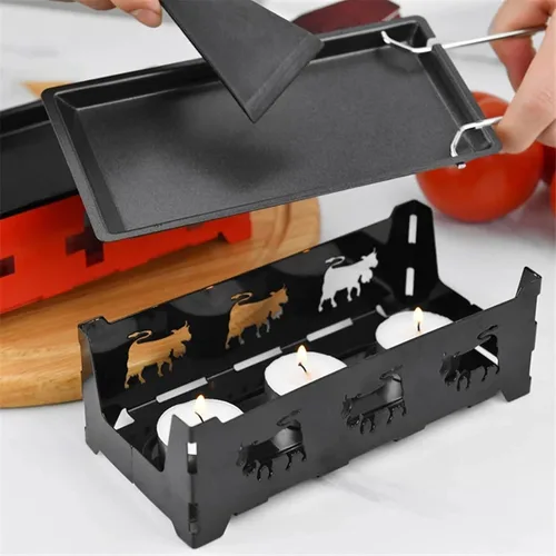 Miniatura 8 de Mini parrilla de raclette de queso, herramienta antiadherente con mango para placa suiza, rectangular, hierro caoba, parrillas de raclette negras