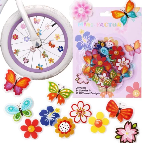 Decoraciones de radios de rueda de bicicleta, 24 accesorios de flores y mariposas con clip, divertidas decoraciones de radios de bicicleta para