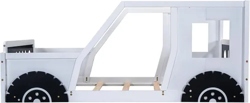Miniatura 6 de Cama de piso tamaño individual con ruedas, marco de cama Montessori con valla y puerta, cama individual de madera maciza para niños y niñas