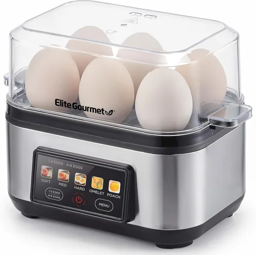 Miniatura 8 de Elite Gourmet EGC314CB - Cocedor de huevos digital fácil, vaporizador de alimentos, escalfador, huevo blando, medio, duro con 6 funciones Carbón