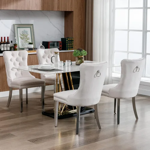Miniatura 2 de Juego de 2 sillas de comedor modernas de mediados de siglo, sillas de cocina tapizadas de terciopelo beige, sillas de cocina y comedor, patas