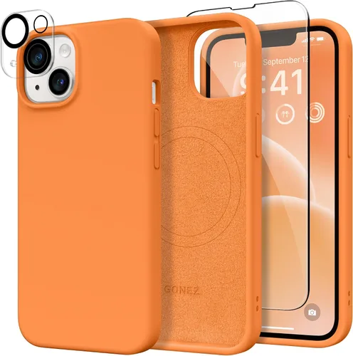 Miniatura 282 de GONEZ Funda de silicona para iPhone 14 Pro Max, compatible con MagSafe, con protector de pantalla + protector de lente de cámara, silicona líquida a