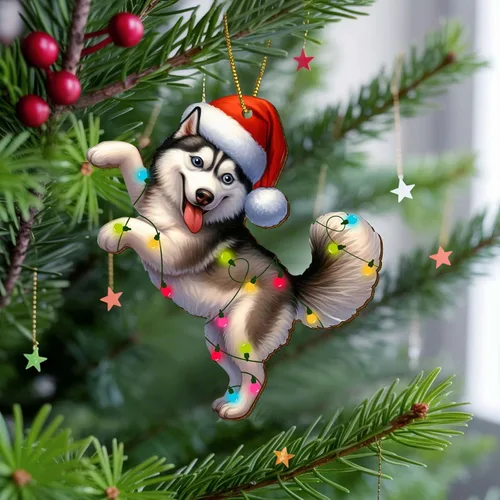 Miniatura 6 de Adornos colgantes de Navidad de Husky impresos por dos lados, recuerdo para mujeres, hombres y amigos, decoraciones colgantes de árbol de Navidad