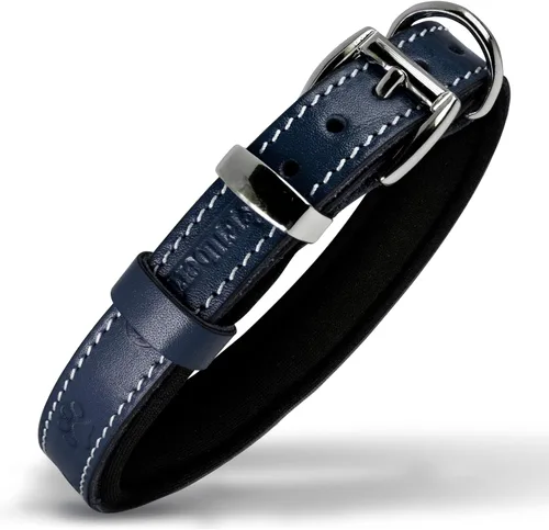 Miniatura 15 de Filbert Collar de cuero para perro, collar de cuero genuino para perros pequeños, estampado de patas en relieve con hebilla, grano completo curtido