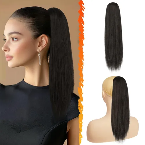 Miniatura 29 de BARSDAR Extensión de cola de caballo corta y recta - Extensiones de pelo con cordón de 16 pulgadas, rubio para mujeres - Extensiones de pelo Rubio