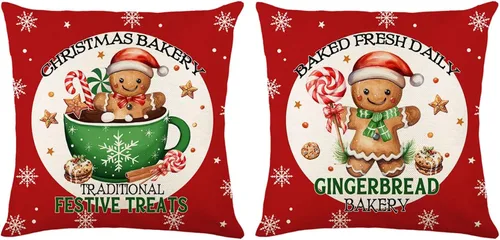 Miniatura 4 de TyCan Juego de 2 fundas de almohada decorativas de Navidad, diseño de casa de jengibre y niña de jengibre para dormitorio de niños, sala de estar