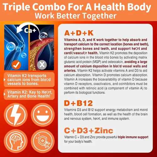 Miniatura 3 de Gomitas ADK+Vitamina B12 sin Azúcar - Vitamina D3 K2 10,000UI/ 5000UI, B12 5000 mcg 2500 mcg, K2 (MK-7) 240 mcg, Multivitamínico para Adultos