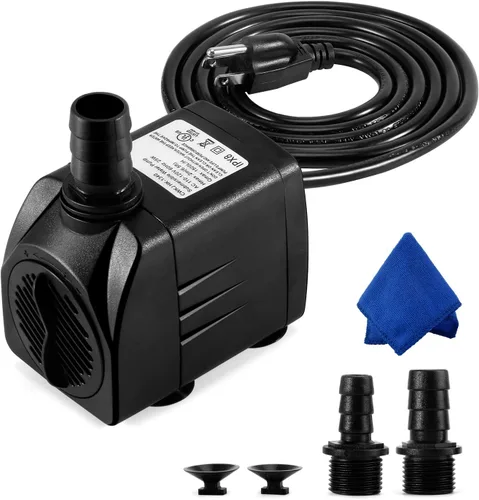 Bomba de fuente CWKJ, sumergible de 400 GPH, bomba de agua exterior duradera de 25 W con cable de alimentación de 6.5 pies, 3 boquillas para