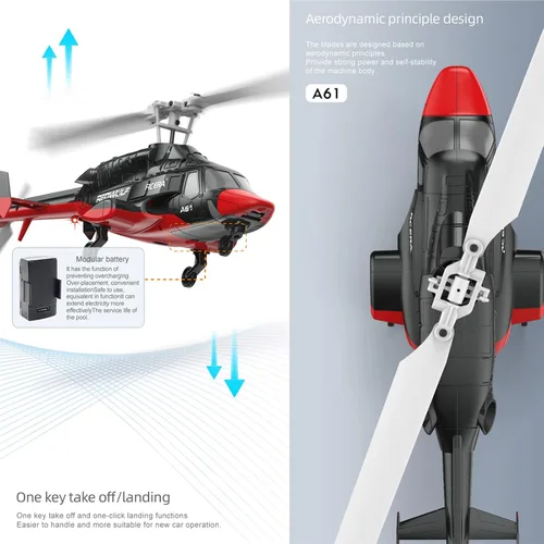 Miniatura 4 de A61 Airwolf Helicóptero de control remoto Avión 4CH RC Heli Aileronless Escala 1/42 giroscopio de 6 ejes Altitud Flotante Posición de flujo óptico