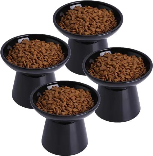 Miniatura 7 de Cuencos de Cerámica Extra Anchos Elevados de 6.2 Pulgadas para Gatos, Juego de Cuencos de Comida y Agua para Gatos Mayores Grandes y Perros Blanco-4