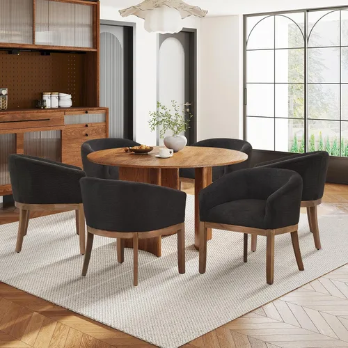 Miniatura 8 de SoarFlash Sillas de comedor tapizadas modernas de mediados de siglo con brazos, juego de 2, sillas de cocina y comedor de lino de granja, con marco