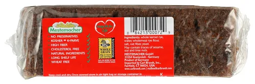 Miniatura 5 de Mestemacher Pan de centeno integral totalmente natural, 17.6 onzas, auténtico pan de centeno alemán de grano entero, alto en fibra, sin OMG, listo