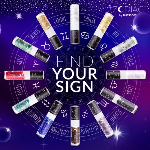 Miniatura 5 de Blossom Brillo de labios con signo del zodiaco con aroma a vainilla, brillo labial roll-on hidratante e hidratante con cristales del zodiaco, Acuario