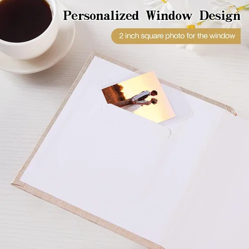 Miniatura 4 de Mublalbum Álbum de fotos pequeño de 4 x 6 pulgadas, cubierta de lino con áreas de notas, libro de fotos, libro de fotos con bolsillos verticales